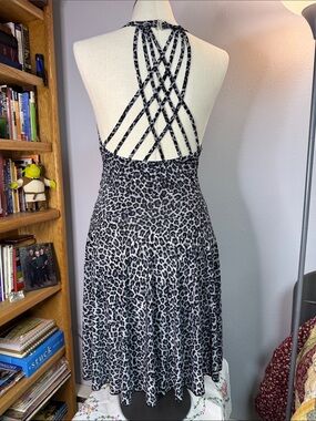 Strappy Back Leopard Print Dress in Black Gray on White